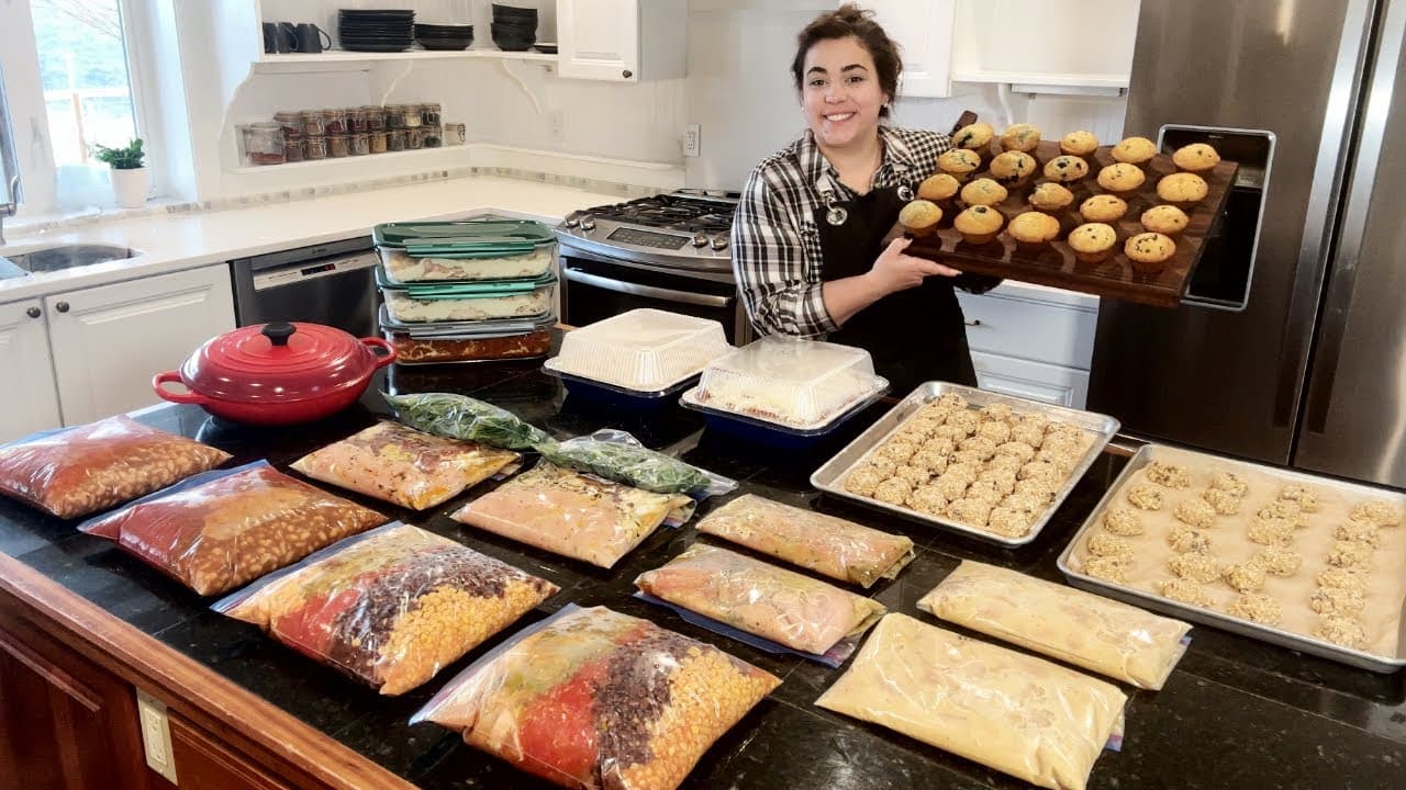 Cover Image for Youtube video: Cook Once and Eat for a Month! Filling My Sister's Freezer with Scratch Made Freezer Meals!