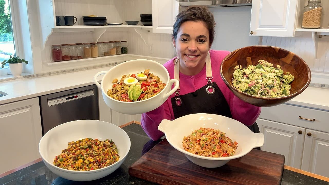 Cover Image for Youtube video: Four Delicious High Protein Summer Salads That Can Be Meal Prepped Ahead!
